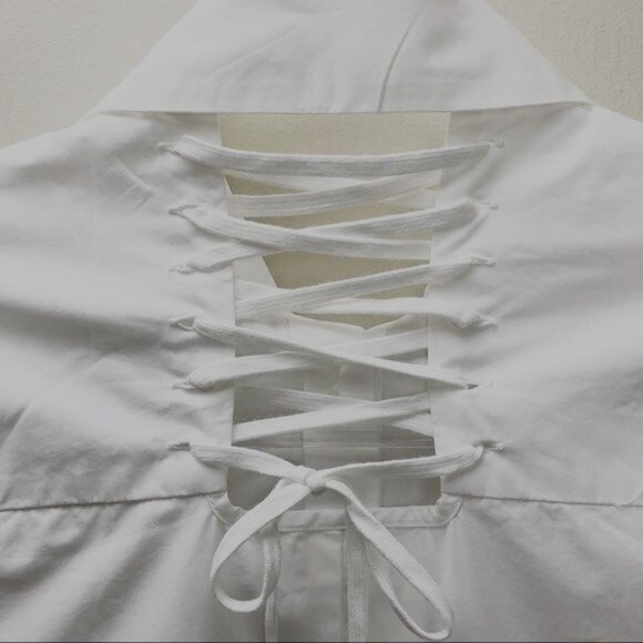 Finery Button Down Top Womens Size 6 Long Sleeve Tie Back Collar Tunic Relax Fit - Picture 8 of 8